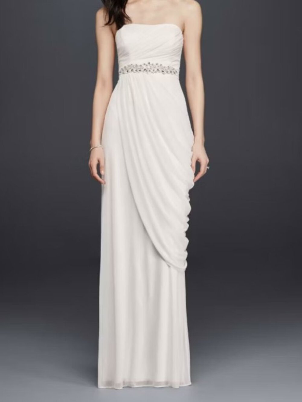 DB Studio - David's Bridal - Sheath Wedding Dress with Beading and Side Drape